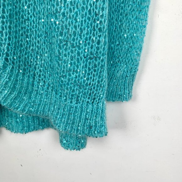 Miu Miu Blue Sequined Mohair Blend V-Neck Button-Up Cardigan Sweater Size S Made - Picture 4 of 8